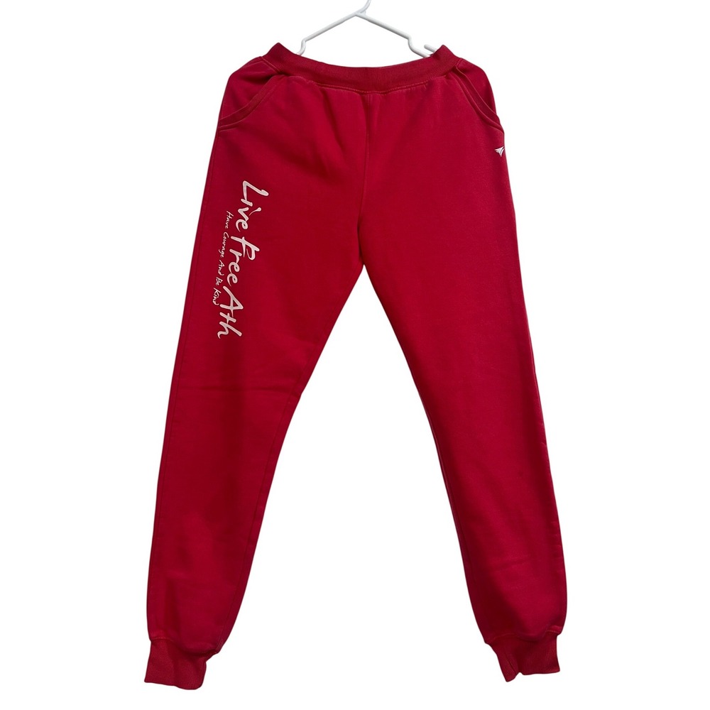 Live Free Ath Mens Fleece Jogger‎ Sweatpants Red Graphic Size Large